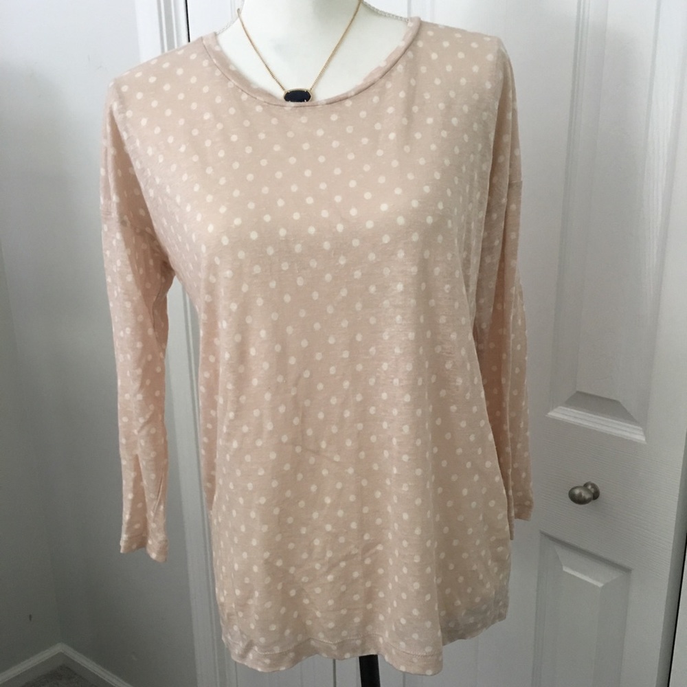 Madewell linen pink dot 3/4 length tee size S